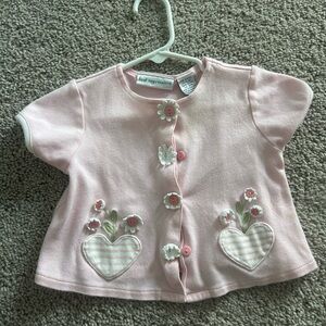Vintage First Impressions Pink Baby Cardigan with Flower Button